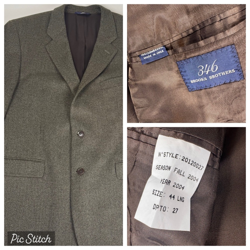 Brooks Brothers 346 Mens 44L Lambswool Tweed Herringbone Blazer Sport Coat Brown